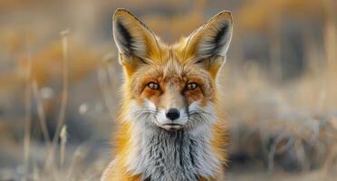 A Red Fox Gazes Into the Sunset in a Dry Desert Landscape photo