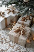 Wrapped Christmas Gifts Under a Decorated Christmas Tree photo