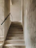 Concrete Staircase With Black Handrail in Modern Building Interior photo