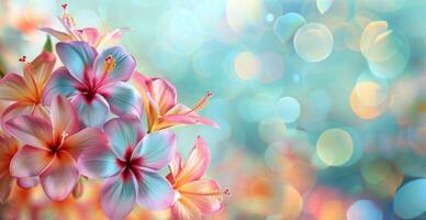 Closeup of Vibrant Pink and Orange Hibiscus Flowers With Bokeh Background photo