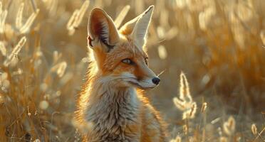 A Red Fox Stands in a Forest With Autumn Foliage photo