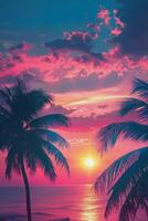 Palm Trees Against a Pink and Blue Sunset Sky photo