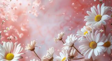 White Daisies Blooming in a Soft Pink Field photo