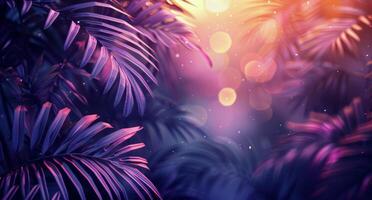 Closeup of Palm Fronds Illuminated by Sunset Light photo