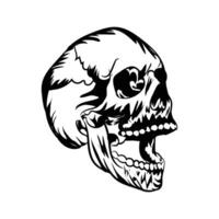 a skull with a mouth open and a black and white outline vector