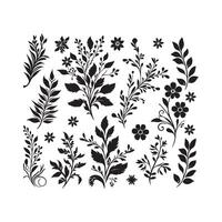 a black and white image of a set of flowers and leaves free download vector
