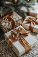 Wrapped Christmas Gifts Under a Decorated Christmas Tree photo