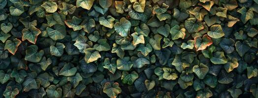 A Dense Patch of Green Ivy Leaves Growing on a Wall photo