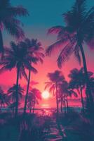 Palm Trees Against a Pink and Blue Sunset Sky photo
