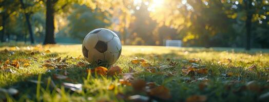 Soccer Ball Resting in Green Grass on Sunny Day in Park photo