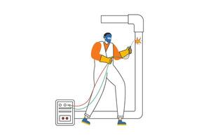 Welding Service Illustration featuring a Professional Welder Working on Metal Structures, Pipes, and Steel Constructions in a Flat Background vector