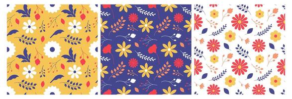 Floral Seamless Pattern Design Illustration with Blooming Branches and Leaf Flower in Hand-Drawn Cartoon Style Template vector