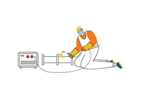 Welding Service Illustration featuring a Professional Welder Working on Metal Structures, Pipes, and Steel Constructions in a Flat Background vector