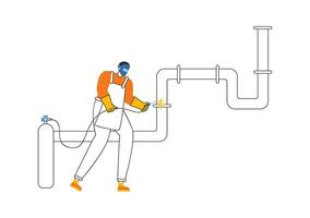Welding Service Illustration featuring a Professional Welder Working on Metal Structures, Pipes, and Steel Constructions in a Flat Background vector
