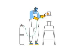 Welding Service Illustration featuring a Professional Welder Working on Metal Structures, Pipes, and Steel Constructions in a Flat Background vector