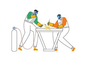 Welding Service Illustration featuring a Professional Welder Working on Metal Structures, Pipes, and Steel Constructions in a Flat Background vector