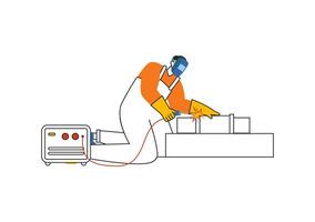 Welding Service Illustration featuring a Professional Welder Working on Metal Structures, Pipes, and Steel Constructions in a Flat Background vector