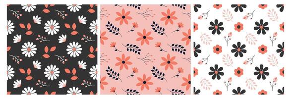 Floral Seamless Pattern Design Illustration with Blooming Branches and Leaf Flower in Hand-Drawn Cartoon Style Template vector