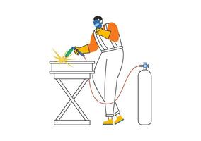 Welding Service Illustration featuring a Professional Welder Working on Metal Structures, Pipes, and Steel Constructions in a Flat Background vector