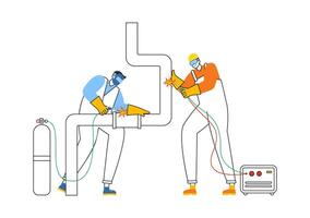 Welding Service Illustration featuring a Professional Welder Working on Metal Structures, Pipes, and Steel Constructions in a Flat Background vector