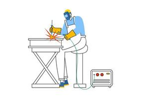 Welding Service Illustration featuring a Professional Welder Working on Metal Structures, Pipes, and Steel Constructions in a Flat Background vector