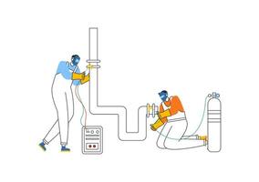 Welding Service Illustration featuring a Professional Welder Working on Metal Structures, Pipes, and Steel Constructions in a Flat Background vector