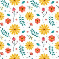 Floral Seamless Pattern Design Illustration with Blooming Branches and Leaf Flower in Hand-Drawn Cartoon Style Template vector