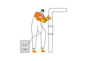 Welding Service Illustration featuring a Professional Welder Working on Metal Structures, Pipes, and Steel Constructions in a Flat Background vector