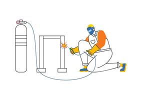 Welding Service Illustration featuring a Professional Welder Working on Metal Structures, Pipes, and Steel Constructions in a Flat Background vector