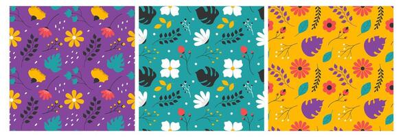 Floral Seamless Pattern Design Illustration with Blooming Branches and Leaf Flower in Hand-Drawn Cartoon Style Template vector