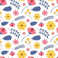 Floral Seamless Pattern Design Illustration with Blooming Branches and Leaf Flower in Hand-Drawn Cartoon Style Template vector