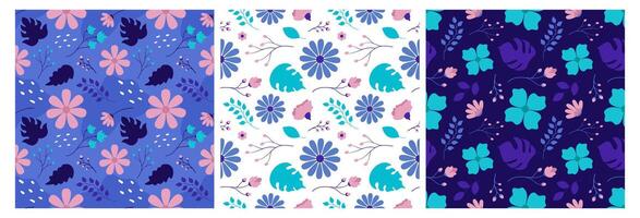 Floral Seamless Pattern Design Illustration with Blooming Branches and Leaf Flower in Hand-Drawn Cartoon Style Template vector