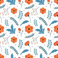 Floral Seamless Pattern Design Illustration with Blooming Branches and Leaf Flower in Hand-Drawn Cartoon Style Template vector