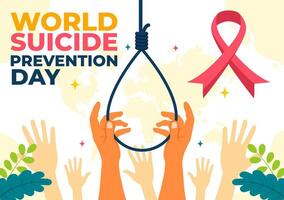 World Suicide Prevention Day Illustration on September 10 with a Hanging Rope and Hands to Prevent Suicides in a Flat Cartoon Background vector