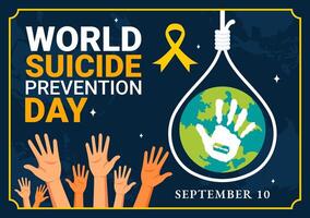 World Suicide Prevention Day Illustration on September 10 with a Hanging Rope and Hands to Prevent Suicides in a Flat Cartoon Background vector