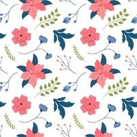 Floral Seamless Pattern Design Illustration with Blooming Branches and Leaf Flower in Hand-Drawn Cartoon Style Template vector