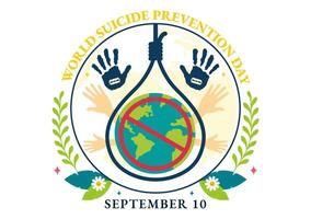 World Suicide Prevention Day Illustration on September 10 with a Hanging Rope and Hands to Prevent Suicides in a Flat Cartoon Background vector