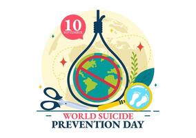 World Suicide Prevention Day Illustration on September 10 with a Hanging Rope and Hands to Prevent Suicides in a Flat Cartoon Background vector