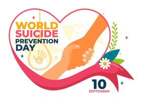 World Suicide Prevention Day Illustration on September 10 with a Hanging Rope and Hands to Prevent Suicides in a Flat Cartoon Background vector
