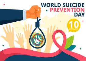 World Suicide Prevention Day Illustration on September 10 with a Hanging Rope and Hands to Prevent Suicides in a Flat Cartoon Background vector