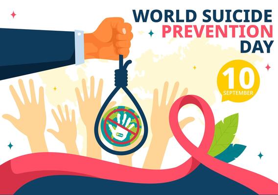 World Suicide Prevention Day Illustration on September 10 with a Hanging Rope and Hands to Prevent Suicides in a Flat Cartoon Background