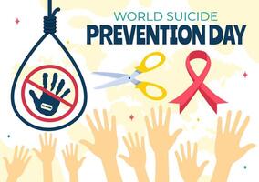 World Suicide Prevention Day Illustration on September 10 with a Hanging Rope and Hands to Prevent Suicides in a Flat Cartoon Background vector