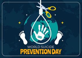 World Suicide Prevention Day Illustration on September 10 with a Hanging Rope and Hands to Prevent Suicides in a Flat Cartoon Background vector