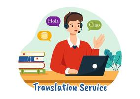 Translator Service Illustration with Language Translation for Various Countries and Multilanguage Using Dictionary in a Flat Cartoon Background vector