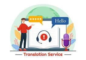 Translator Service Illustration with Language Translation for Various Countries and Multilanguage Using Dictionary in a Flat Cartoon Background vector