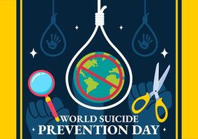 World Suicide Prevention Day Illustration on September 10 with a Hanging Rope and Hands to Prevent Suicides in a Flat Cartoon Background vector