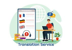 Translator Service Illustration with Language Translation for Various Countries and Multilanguage Using Dictionary in a Flat Cartoon Background vector