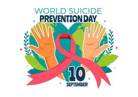 World Suicide Prevention Day Illustration on September 10 with a Hanging Rope and Hands to Prevent Suicides in a Flat Cartoon Background vector