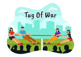 Tug of War Illustration with People Pulling Opposite Ends of a Rope in a Business Competition or Other in Flat Style Cartoon Background vector