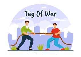 Tug of War Illustration with People Pulling Opposite Ends of a Rope in a Business Competition or Other in Flat Style Cartoon Background vector